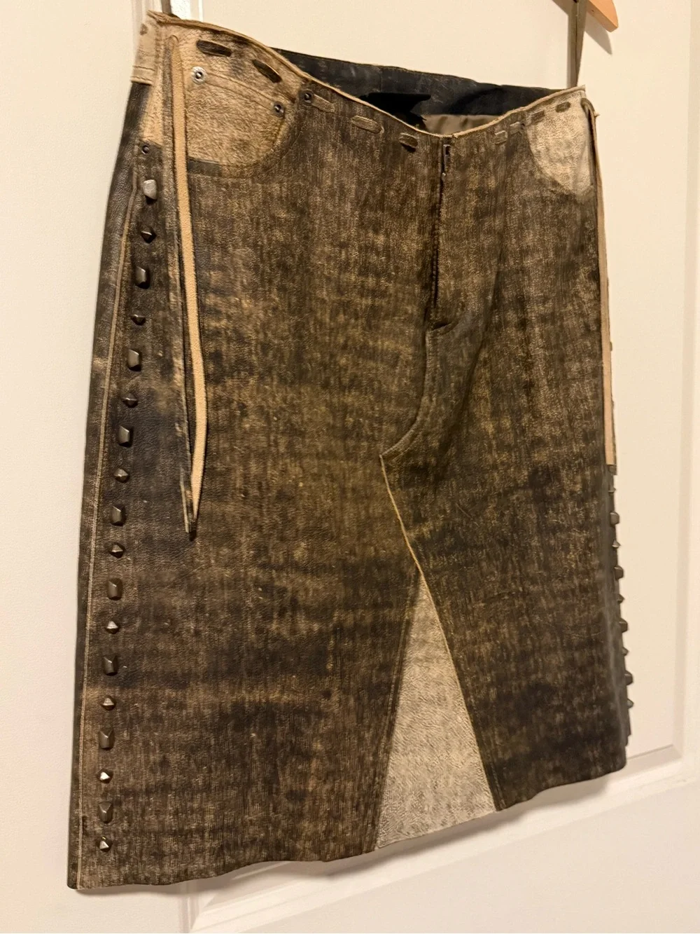 Harley-Davidson Distressed Brown Leather Pencil Skirt with Side Studs